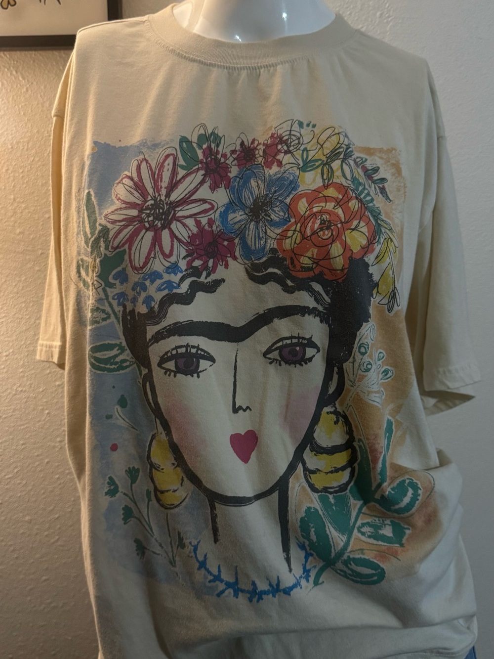 Cream Floral Portrait Graphic Tee - Women’s Short Sleeve